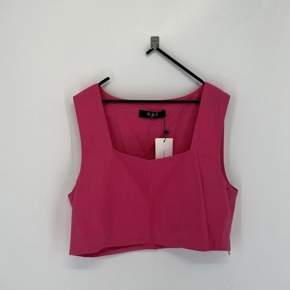 O.P.T Linen Blend Square Neck Vintage Inspired Boxy Cropped Blouse Tank Sz L